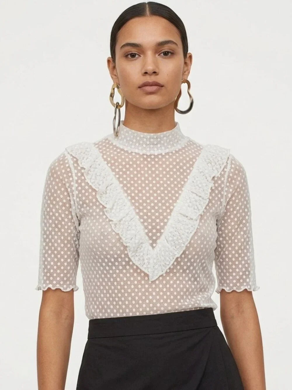 Stradivarius Sheer Ruffle Top - Picture 1 of 5